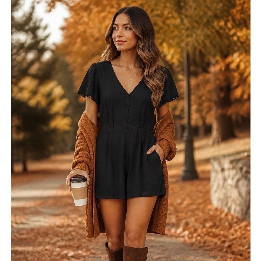 Trixxi XL Black Flutter Sleeve Romper